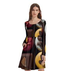 Chocolate Candy Candy Box Gift Cashier Decoration Chocolatier Art Handmade Food Cooking Long Sleeve Knee Length Skater Dress With Pockets