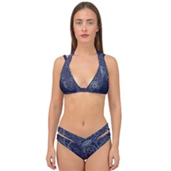 Blue Paisley Texture, Blue Paisley Ornament Double Strap Halter Bikini Set