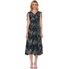 Camouflage, Pattern, Abstract, Background, Texture, Army V-neck Drawstring Shoulder Sleeveless Maxi Dress