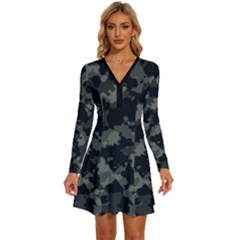 Camouflage, Pattern, Abstract, Background, Texture, Army Long Sleeve Deep V Mini Dress 