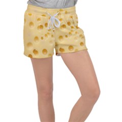 Cheese Texture, Yellow Cheese Background Women s Velour Lounge Shorts
