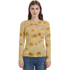 Cheese Texture, Yellow Cheese Background Women s Cut Out Long Sleeve T-shirt