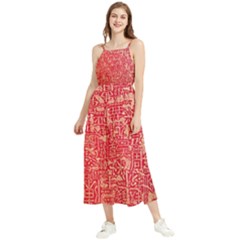 Chinese Hieroglyphs Patterns, Chinese Ornaments, Red Chinese Boho Sleeveless Summer Dress