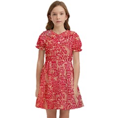 Chinese Hieroglyphs Patterns, Chinese Ornaments, Red Chinese Kids  Bow Tie Puff Sleeve Dress