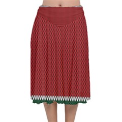 Christmas Pattern, Fabric Texture, Knitted Red Background Velvet Flared Midi Skirt