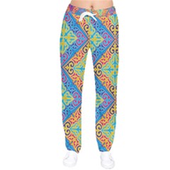 Colorful Floral Ornament, Floral Patterns Women Velvet Drawstring Pants