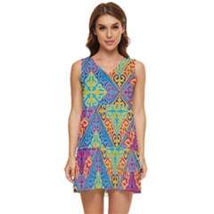 Colorful Floral Ornament, Floral Patterns Tiered Sleeveless Mini Dress