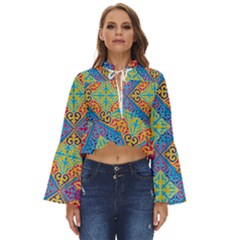 Colorful Floral Ornament, Floral Patterns Boho Long Bell Sleeve Top