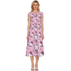 Cute Hello Kitty Collage, Cute Hello Kitty V-neck Drawstring Shoulder Sleeveless Maxi Dress