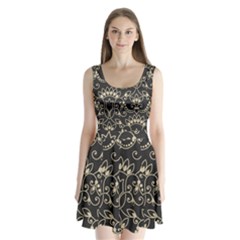 Decorative Ornament Texture, Retro Floral Texture, Vintage Texture, Gray Split Back Mini Dress 