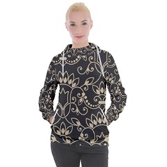 Decorative Ornament Texture, Retro Floral Texture, Vintage Texture, Gray Women s Hooded Pullover
