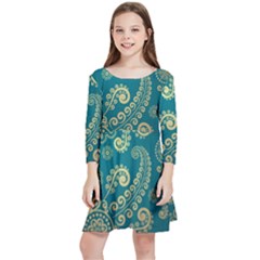 European Pattern, Blue, Desenho, Retro, Style Kids  Quarter Sleeve Skater Dress