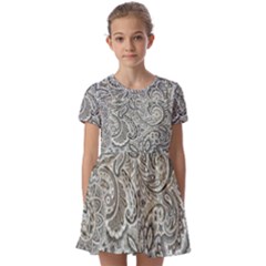 Gray Paisley Texture, Paisley Kids  Short Sleeve Pinafore Style Dress