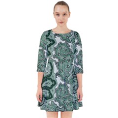 Green Ornament Texture, Green Flowers Retro Background Smock Dress