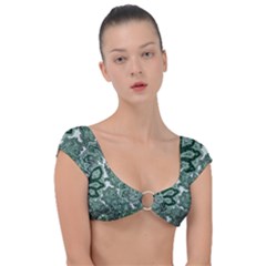 Green Ornament Texture, Green Flowers Retro Background Cap Sleeve Ring Bikini Top