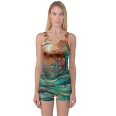 Trees Tree Forest Mystical Forest Nature Junk Journal Scrapbooking Landscape Nature One Piece Boyleg Swimsuit