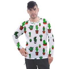 Cactus Plants Background Pattern Seamless Men s Pique Long Sleeve T-shirt
