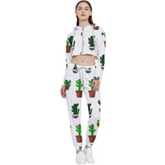 Cactus Plants Background Pattern Seamless Cropped Zip Up Lounge Set by Maspions