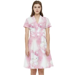 Hello Kitty Pattern, Hello Kitty, Child, White, Cat, Pink, Animal Short Sleeve Waist Detail Dress