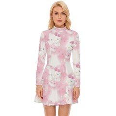 Hello Kitty Pattern, Hello Kitty, Child, White, Cat, Pink, Animal Long Sleeve Velour Longline Dress