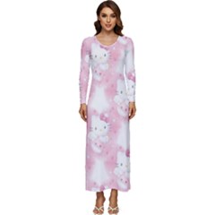 Hello Kitty Pattern, Hello Kitty, Child, White, Cat, Pink, Animal Long Sleeve Longline Maxi Dress