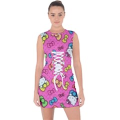 Hello Kitty, Cute, Pattern Lace Up Front Bodycon Dress