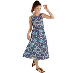 Islamic Ornament Texture, Texture With Stars, Blue Ornament Texture Summer Maxi Dress