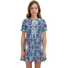 Islamic Ornament Texture, Texture With Stars, Blue Ornament Texture Kids  Sweet Collar Dress