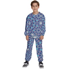 Islamic Ornament Texture, Texture With Stars, Blue Ornament Texture Kids  Sweatshirt Set