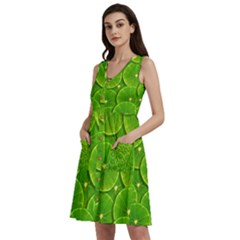 Lime Textures Macro, Tropical Fruits, Citrus Fruits, Green Lemon Texture Sleeveless Dress With Pocket