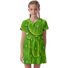Lime Textures Macro, Tropical Fruits, Citrus Fruits, Green Lemon Texture Kids  Asymmetric Collar Dress
