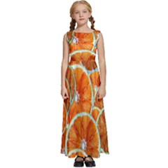 Oranges Patterns Tropical Fruits, Citrus Fruits Kids  Satin Sleeveless Maxi Dress
