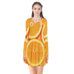 Oranges Textures, Close-up, Tropical Fruits, Citrus Fruits, Fruits Long Sleeve V-neck Flare Dress