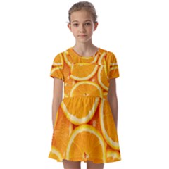 Oranges Textures, Close-up, Tropical Fruits, Citrus Fruits, Fruits Kids  Short Sleeve Pinafore Style Dress