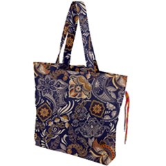 Paisley Texture, Floral Ornament Texture Drawstring Tote Bag by nateshop