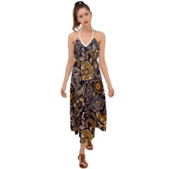 Paisley Texture, Floral Ornament Texture Halter Tie Back Dress 