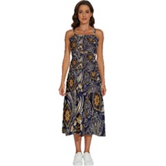 Paisley Texture, Floral Ornament Texture Sleeveless Shoulder Straps Boho Dress