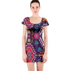 Pattern, Ornament, Motif, Colorful Short Sleeve Bodycon Dress