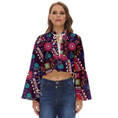 Pattern, Ornament, Motif, Colorful Boho Long Bell Sleeve Top