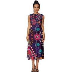 Pattern, Ornament, Motif, Colorful Sleeveless Round Neck Midi Dress