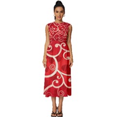 Patterns, Corazones, Texture, Red, Sleeveless Round Neck Midi Dress