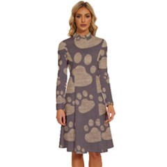 Paws Patterns, Creative, Footprints Patterns Long Sleeve Shirt Collar A-line Dress