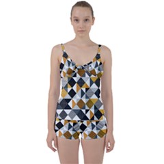 Pattern Tile Squares Triangles Seamless Geometry Tie Front Two Piece Tankini by Maspions