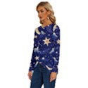 Night Moon Seamless Background Stars Sky Clouds Texture Pattern Long Sleeve Crew Neck Pullover Top View2
