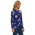 Night Moon Seamless Background Stars Sky Clouds Texture Pattern Long Sleeve Crew Neck Pullover Top View3