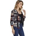 Retro Cameras Old Vintage Antique Technology Wallpaper Retrospective Women s Casual 3/4 Sleeve Spring Jacket View3