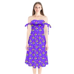 Abstract Background Cross Hashtag Shoulder Tie Bardot Midi Dress