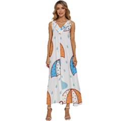 Rain Umbrella Pattern Water V-neck Sleeveless Loose Fit Overalls