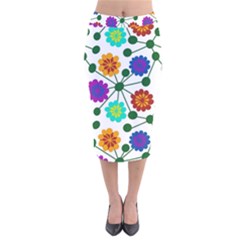 Bloom Plant Flowering Pattern Velvet Midi Pencil Skirt