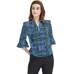 Fish Pike Pond Lake River Animal Loose Horn Sleeve Chiffon Blouse